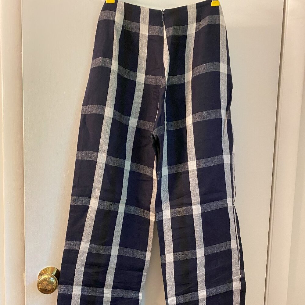 Reformation Wide Leg Linen Navy Plaid Pants